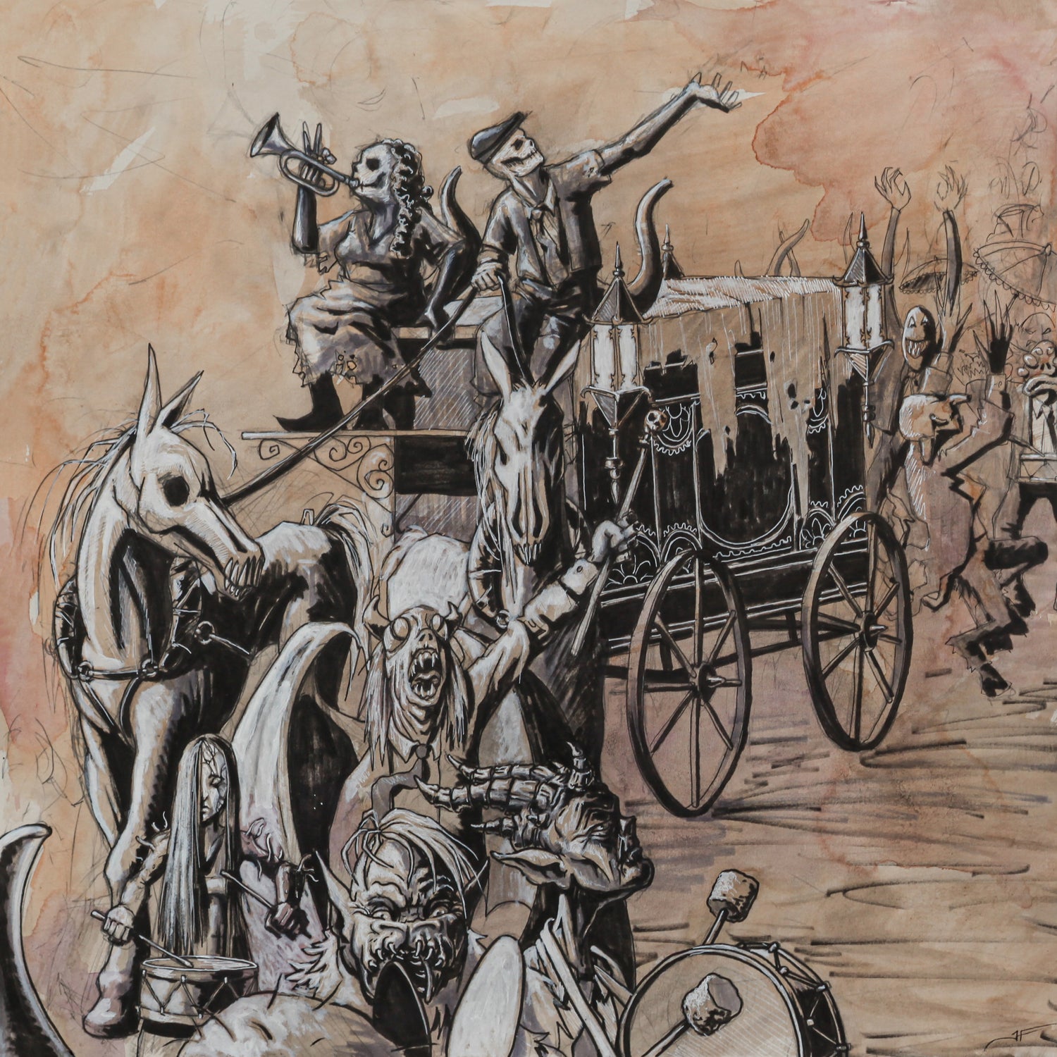The Procession, Album Art, Tensas and the Mourners, Album Cover, Roots Rock, Dark Folk, Tall Tale Records, Tensas, Horse drawn hearse